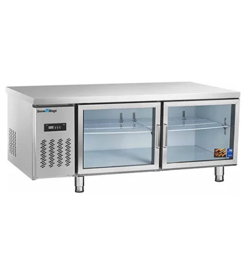 Stainless Steel Double Glass Door Workbench Fridge – Snow Village PLR-12B2 (165L)