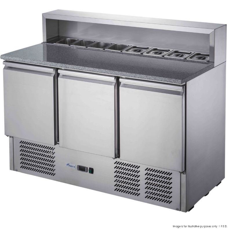 FED-X Three Door Salad Prep Fridge with Marble Top - XGNS1300E