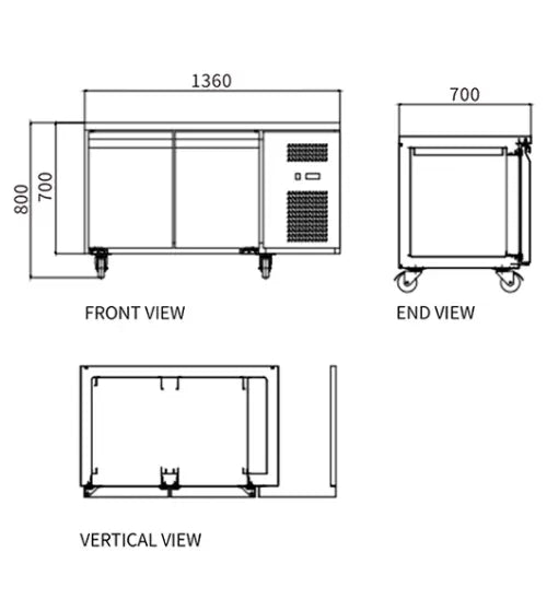 Stainless Steel Double Door Workbench Freezer – Snow Village GNF1360T2 (310L)