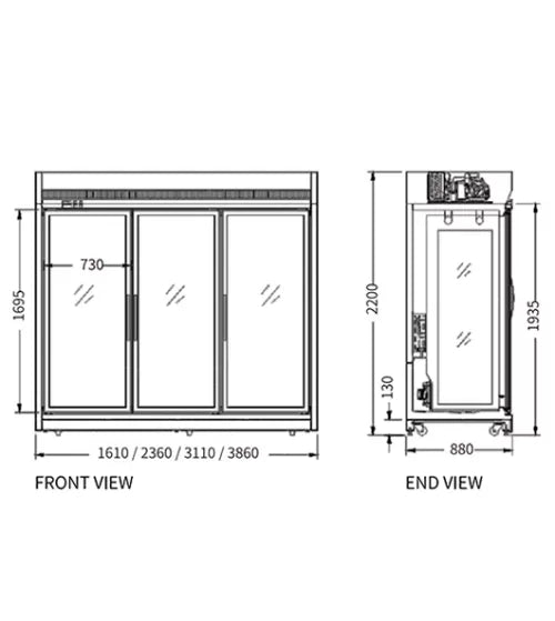 Triple Glass Door Meat Hanging Freezer – Snow Village XC-ZDR-16 (1390L)