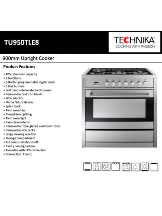 Technika 90cm Dual Fuel Freestanding Cooker