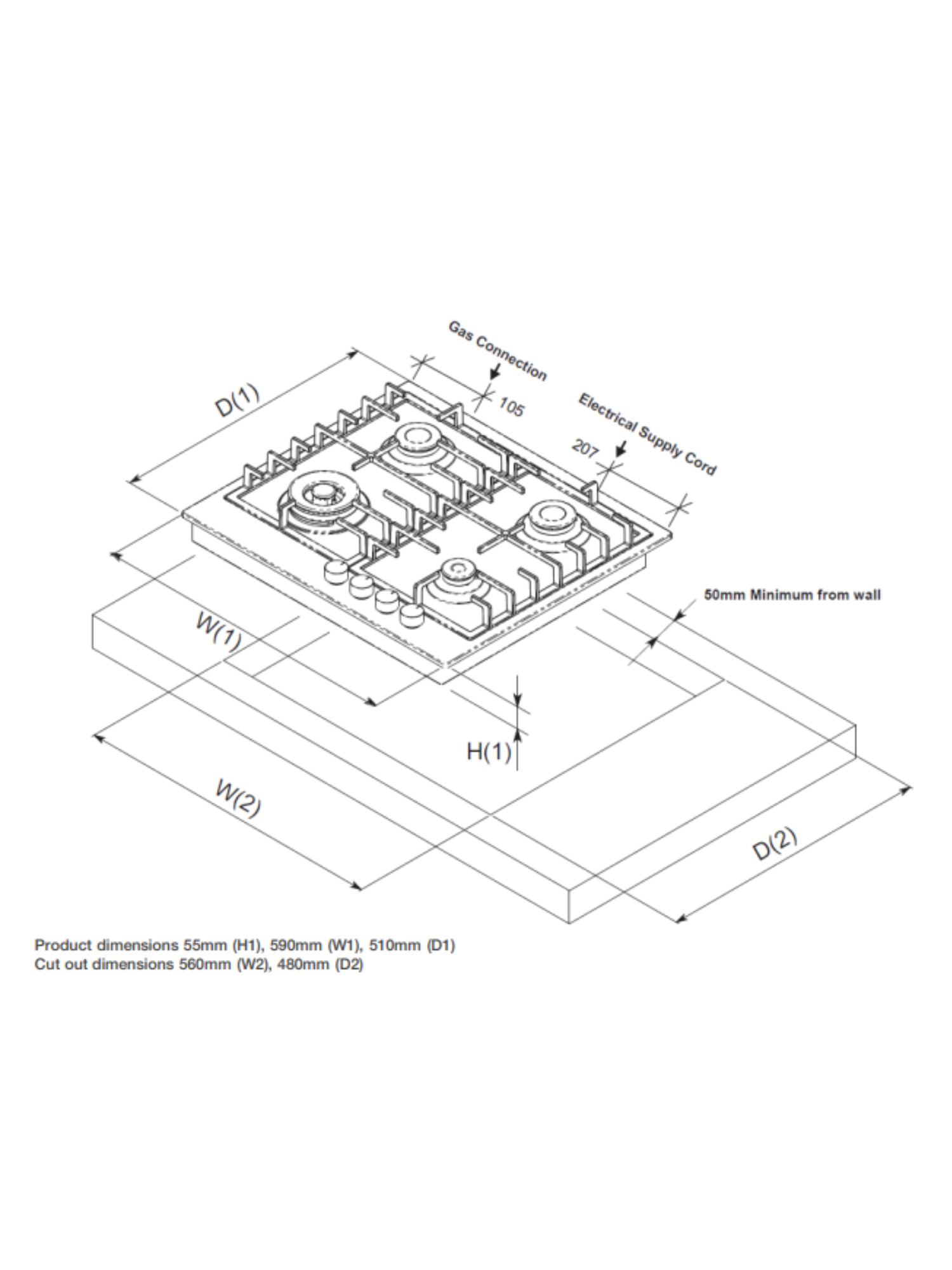 Belling Black 60cm Black Enamel Gas Cooktop