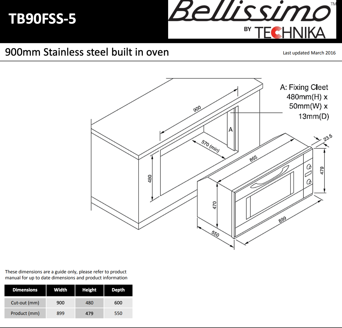 Bellissimo 900mm Stainless Steel Built-In Oven | 105L Capacity | 8 Functions | 2 Years Warranty ITALIAN QUALITY