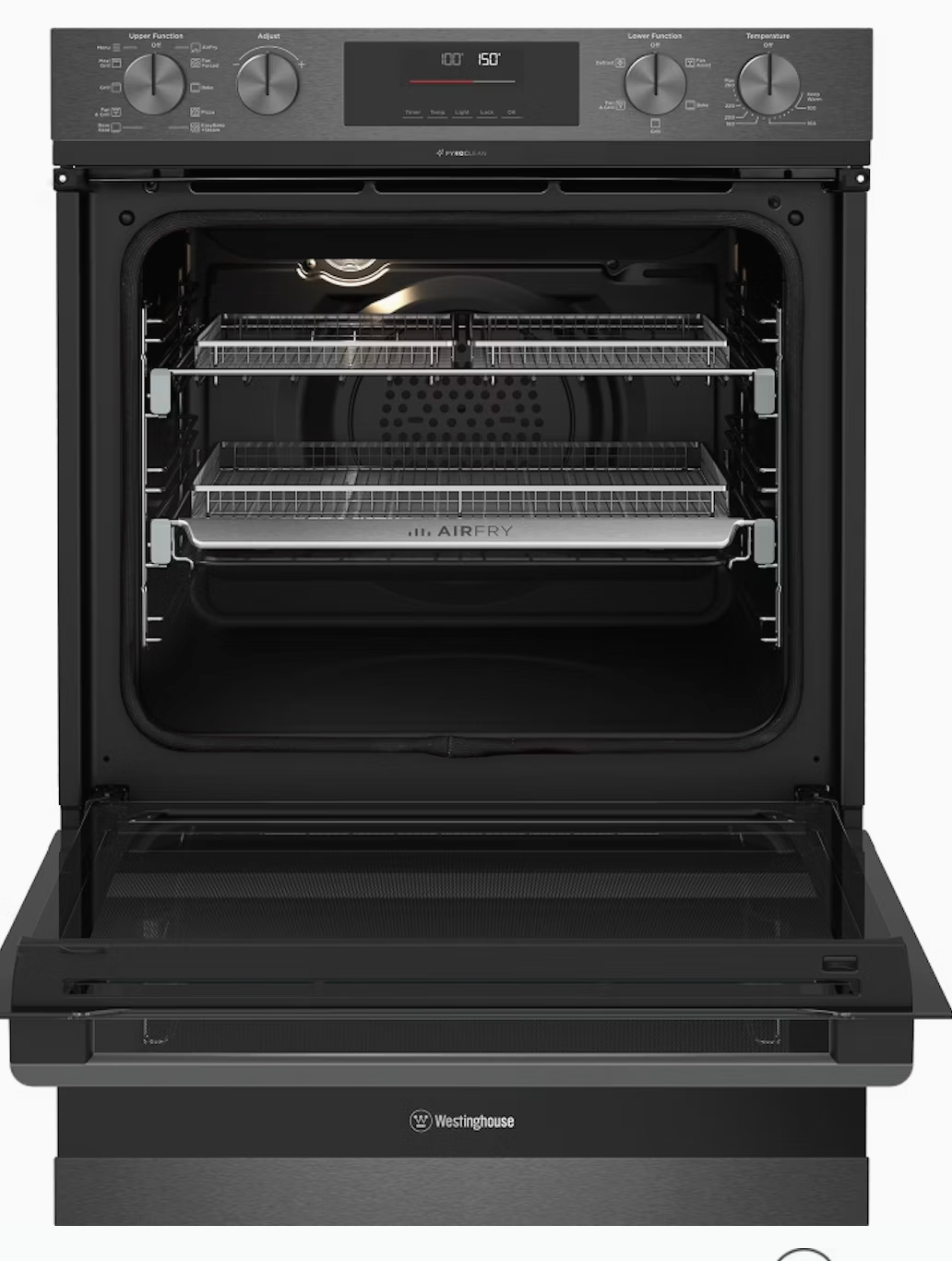 Westinghouse 600mm Multi-Function 10/5 Pyrolytic Duo Oven with Dual Air Fry - Dark Stainless Steel