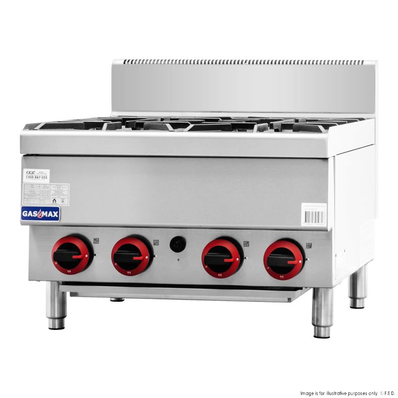 Gasmax Benchtop Natural Gas 4 Burner Cooktop w/ Splashback - JUS-TR-4B
