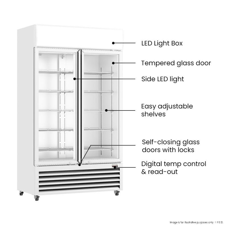 Thermaster Colourbond Upright Beverage Fridge 2 Doors White - LG-1000P