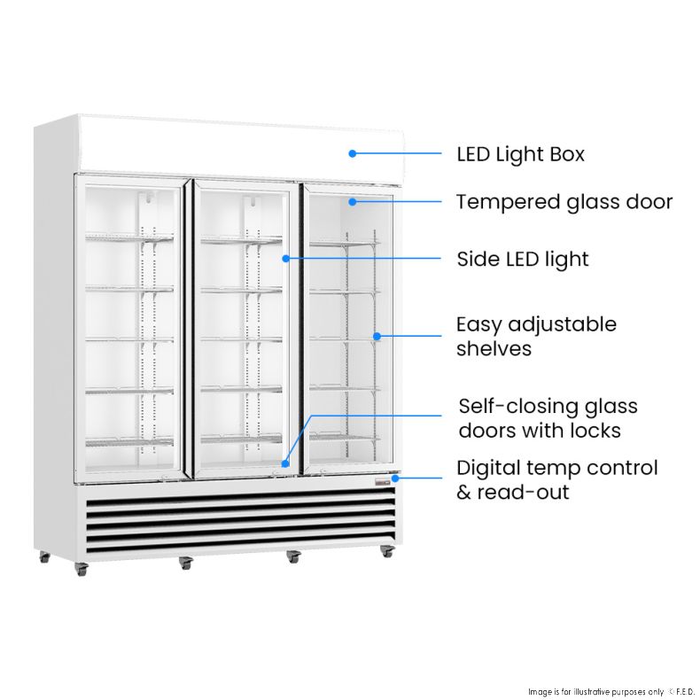 Thermaster Three Glass Door Colourbond Upright Drink Fridge LG-1203P