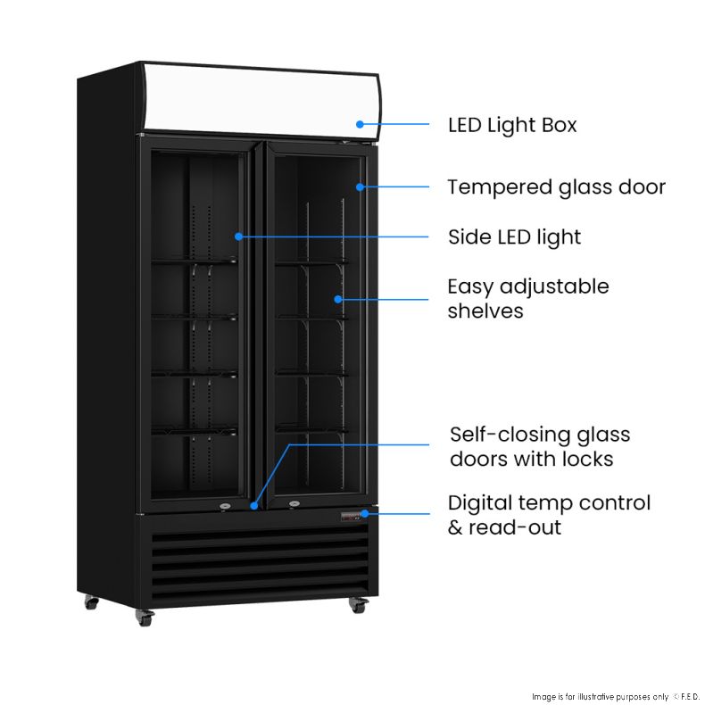 Thermaster Double Glass Door Colourbond Upright Drink Fridge - LG-580BP