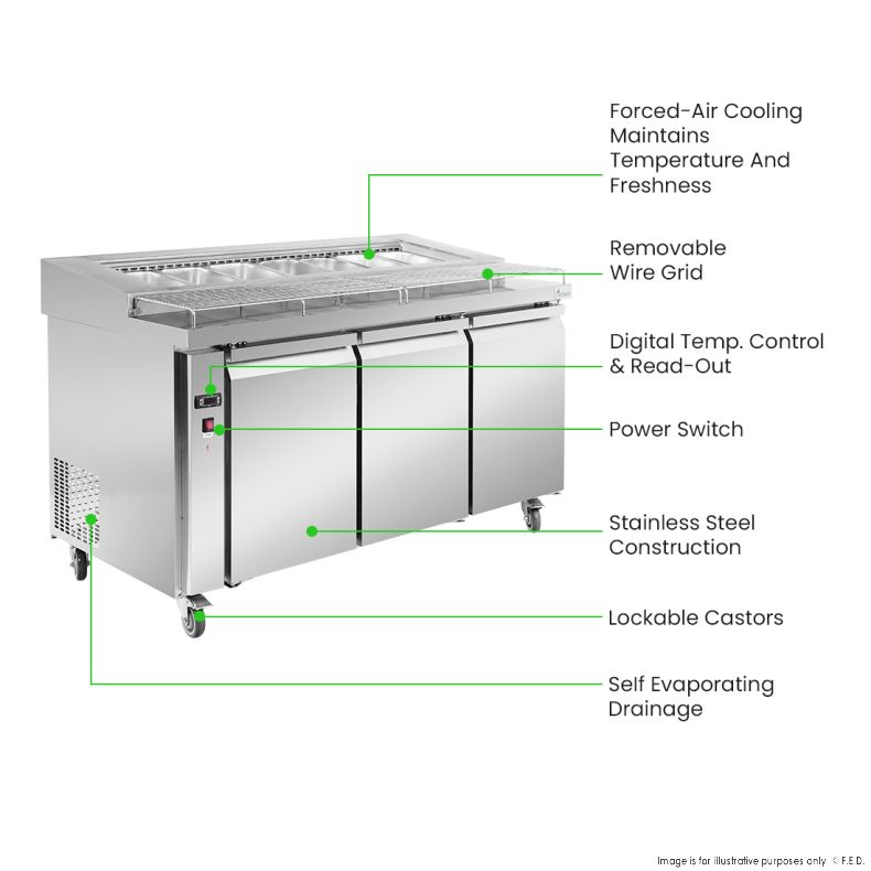 PWB150 three door DELUXE Pizza Prep Bench