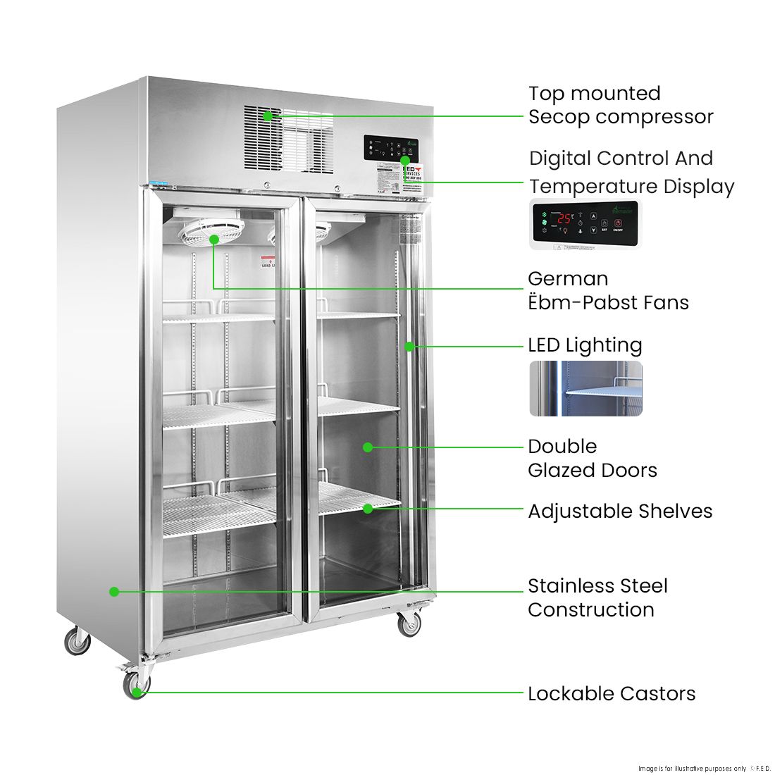 Thermaster Double Door Upright Display Fridge - SUCG1000