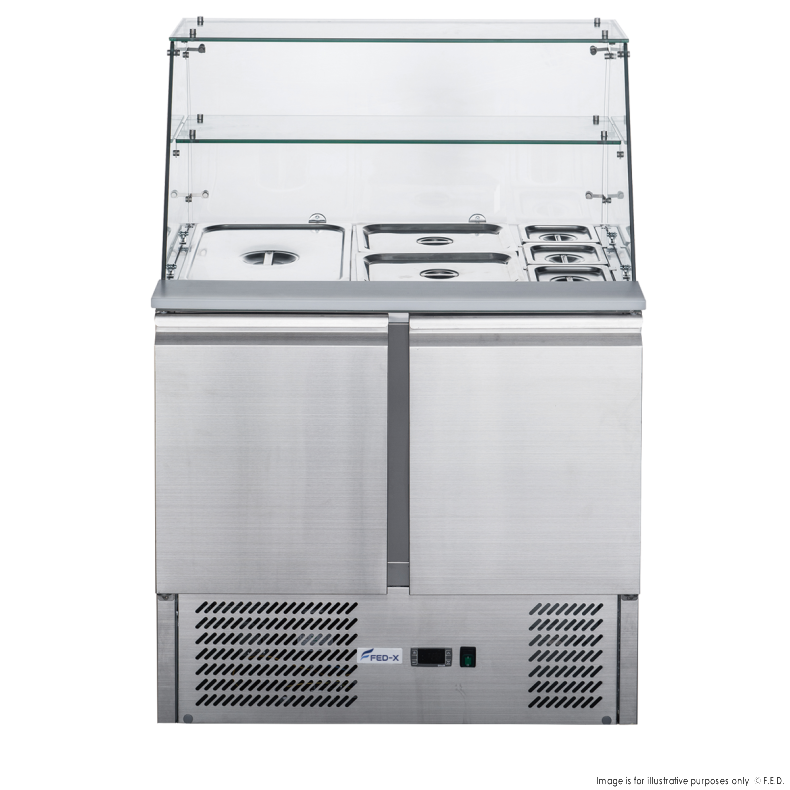 FED-X Two Door Salad Prep Fridge with Glass Top - XS900GC