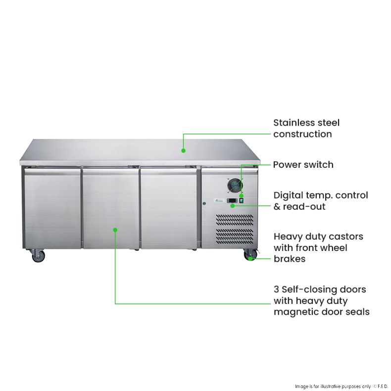 FED-X S/S Three Door Bench Fridge - XUB7C18S3V