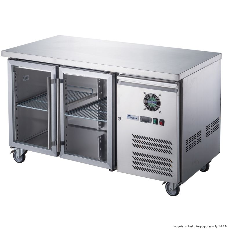 FED-X Two Glass Door Bench Fridge Stainless Steel - XUB7C13G2V