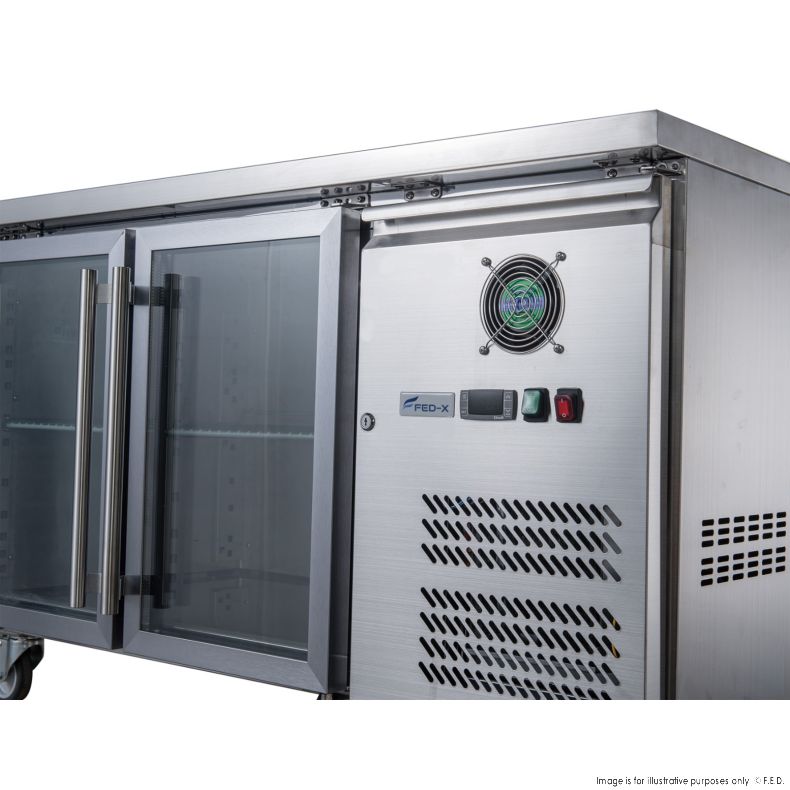 FED-X Two Glass Door Bench Fridge Stainless Steel - XUB7C13G2V