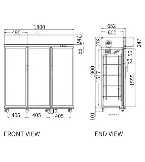 Triple Glass Door Upright Display Fridge – Snow Village LC-1800FS (1348L)