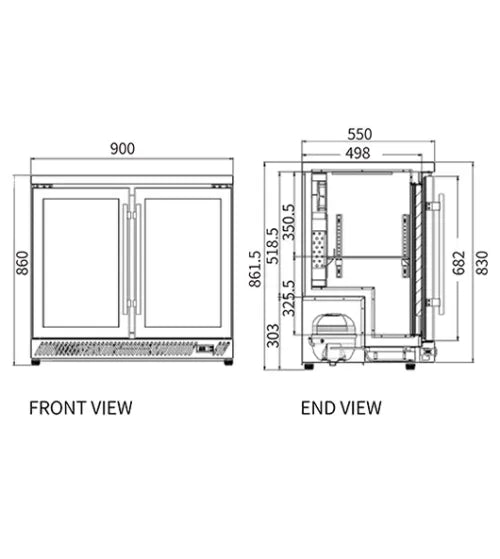 Under Bench Stainless Steel Double Door Bar Cooler – Snow Village BT-900FS/F (188L)