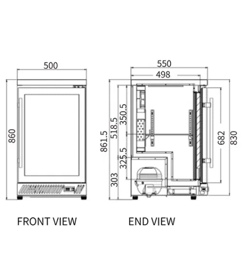 Under Bench Single Door Bar Cooler – Snow Village BT-500FS/F (96L)