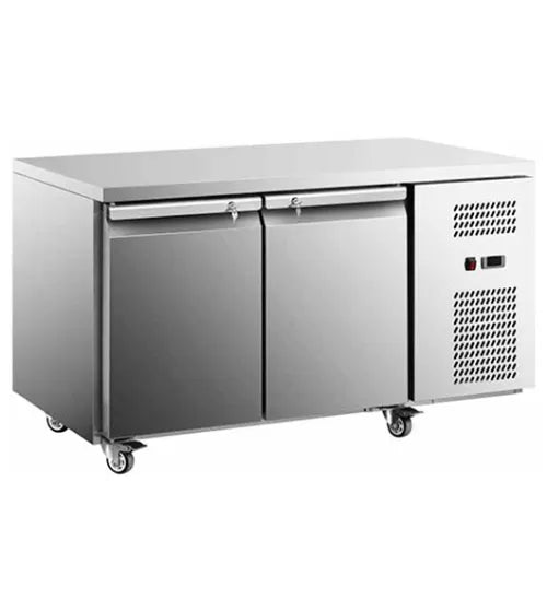 Stainless Steel Double Door Workbench Fridge – Snow Village GNR1360T2 (195L)