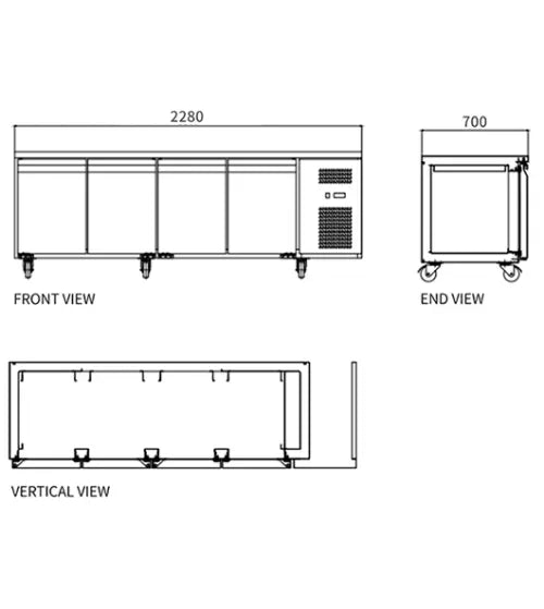 Commercial Stainless Steel Four Door Workbench Fridge – Snow Village GNR2280T4