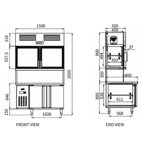 Commercial Dual Temperature Sub Cabinet Refrigerator – PLRD Series (460L–772L)