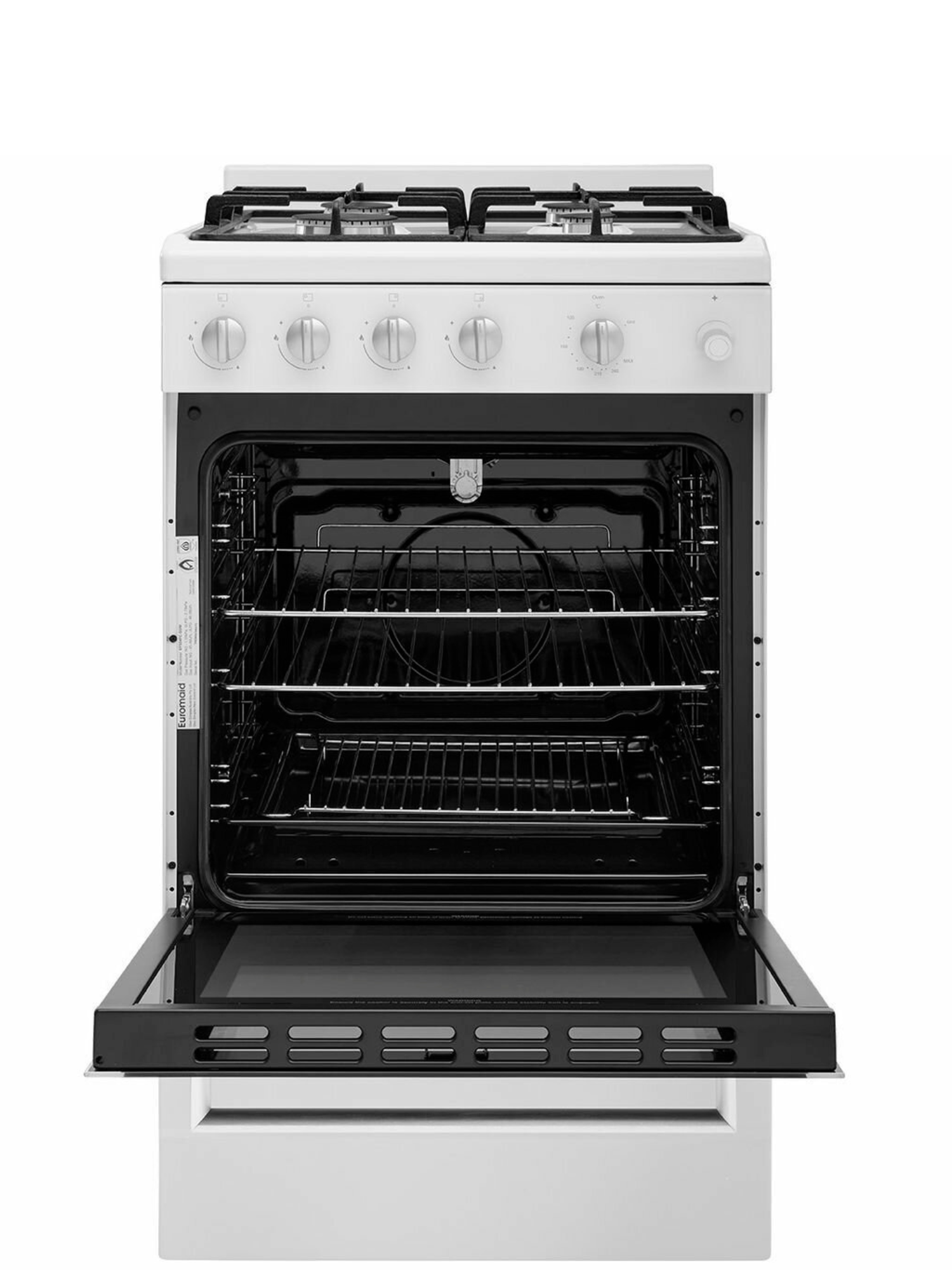 Euromaid 54cm Front Control Gas Freestanding Stove With Grill White