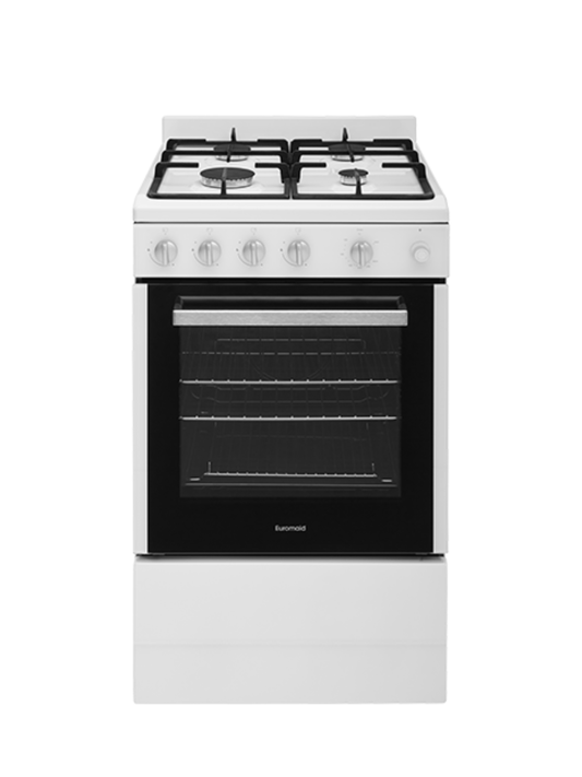 Euromaid 54cm Front Control Gas Freestanding Stove With Grill White