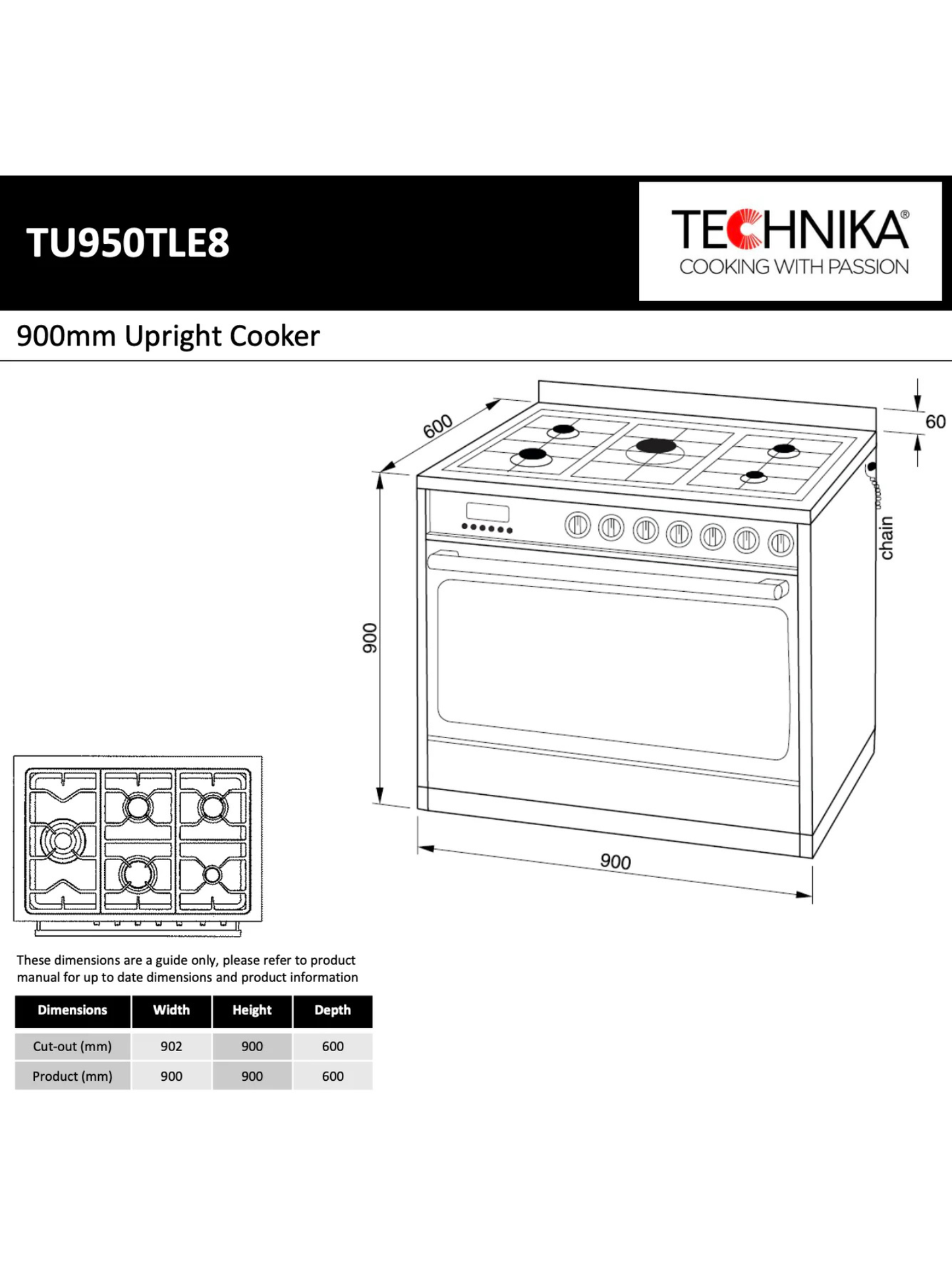 Technika 90cm Dual Fuel Freestanding Cooker