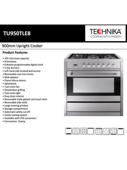 Technika 90cm Dual Fuel Freestanding Cooker