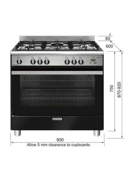 Emilia 90cm Matt Black Gas Oven