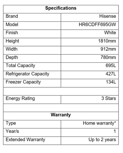 Hisense 695L French Door Refrigerator HR6CDFF695