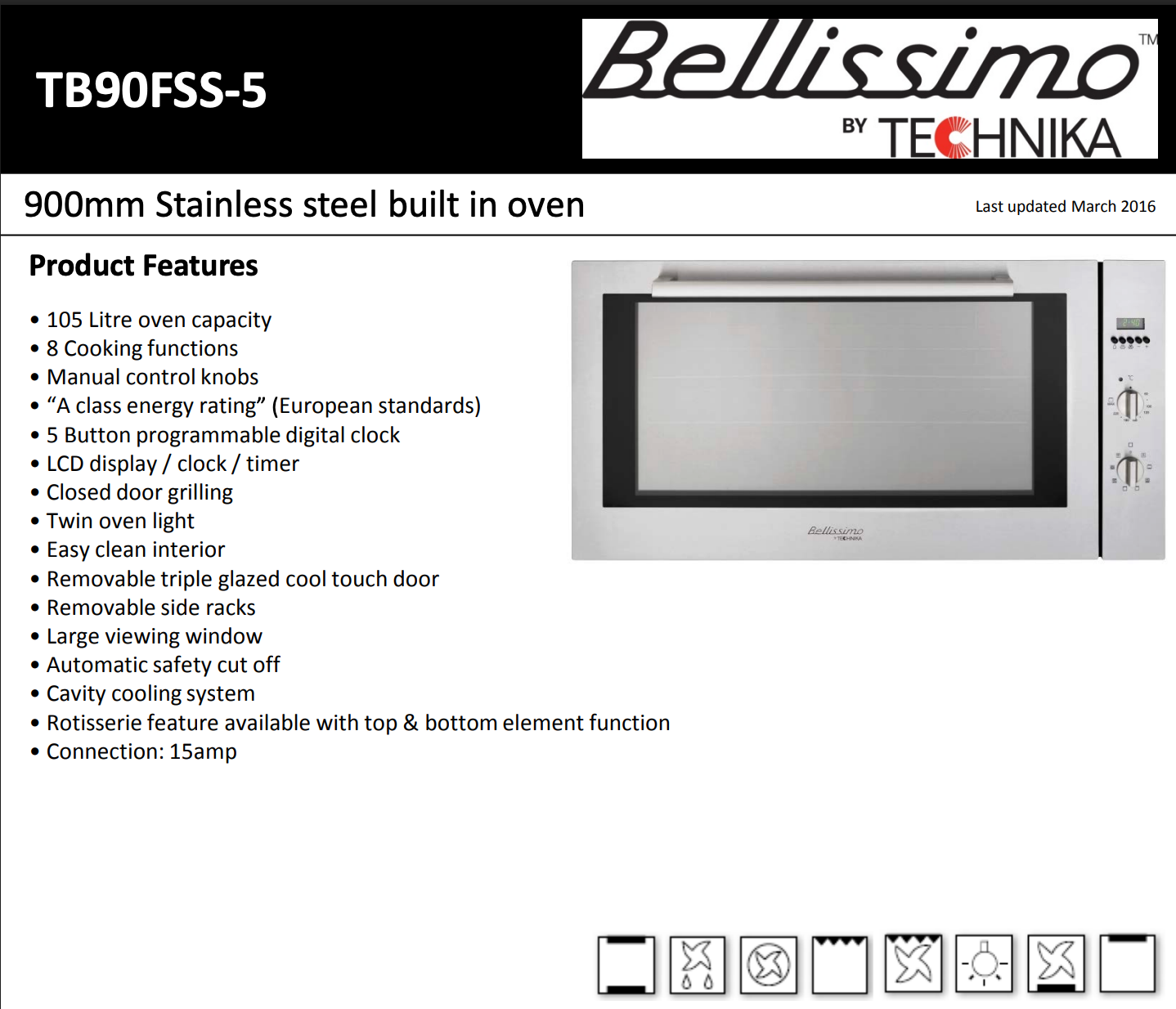 Bellissimo 900mm Stainless Steel Built-In Oven | 105L Capacity | 8 Functions | 2 Years Warranty ITALIAN QUALITY