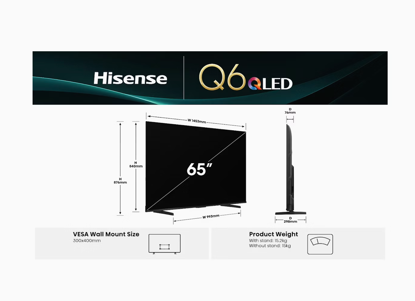Hisense 65Q6QAU 65" QLED 4K Smart Google TV   AI 4K Upscaler  Dolby Vision & Dolby Atmos  2025 |3 Year Warranty