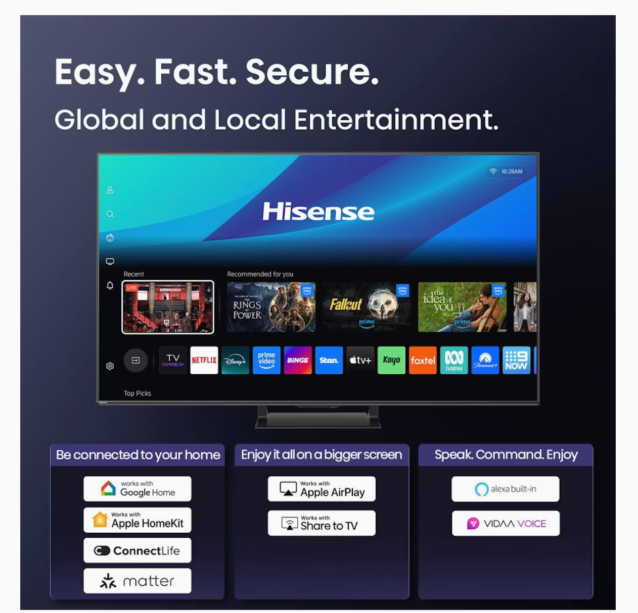 Hisense 65U7QAU 65" Mini LED PRO 4K Smart TV  165Hz Game Mode Ultra HDMI 2.1 Dolby Vision IQ & Dolby Atmos  2025  3 Year Warranty