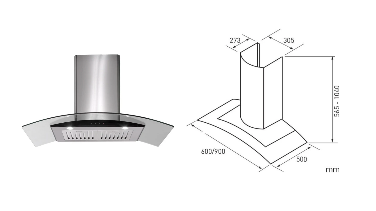 Euromaid RGT9 90cm Canopy Rangehood