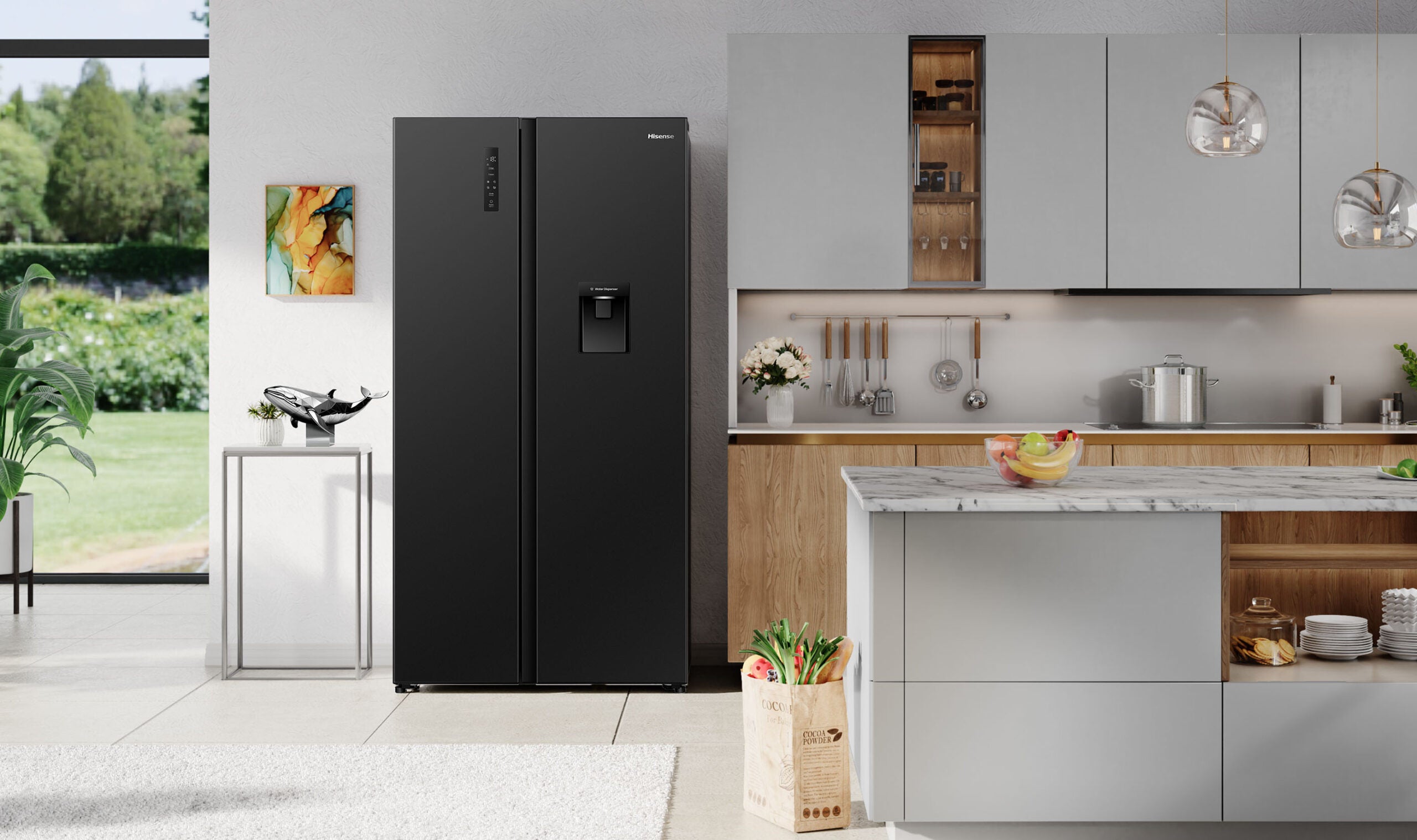 Hisense HRSBS540BW 540L PureFlat Side by Side Refrigerator (Black) HRSBS540BW