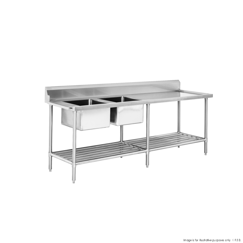 DSBD7-2400L/A Left Inlet Double Sink Dishwasher Bench