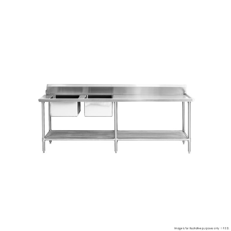 DSBD7-2400L/A Left Inlet Double Sink Dishwasher Bench
