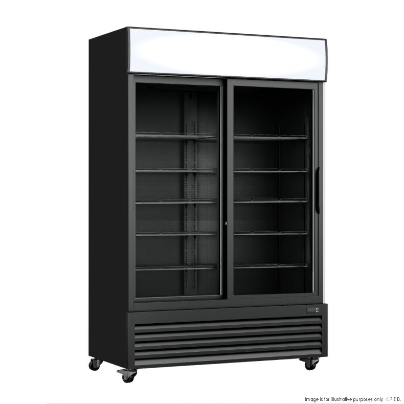 Thermaster Two Sliding Glass Door Colourbond Upright Drink Fridge Black - LG-1000SDBP