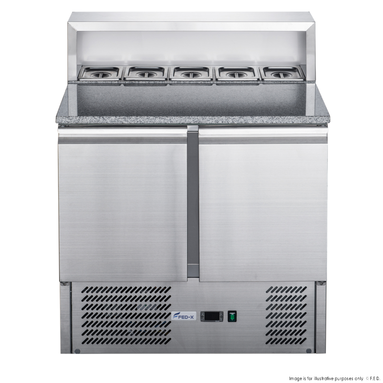 FED-X Two Door Salad Prep Fridge with Marble Top - XGNS900E
