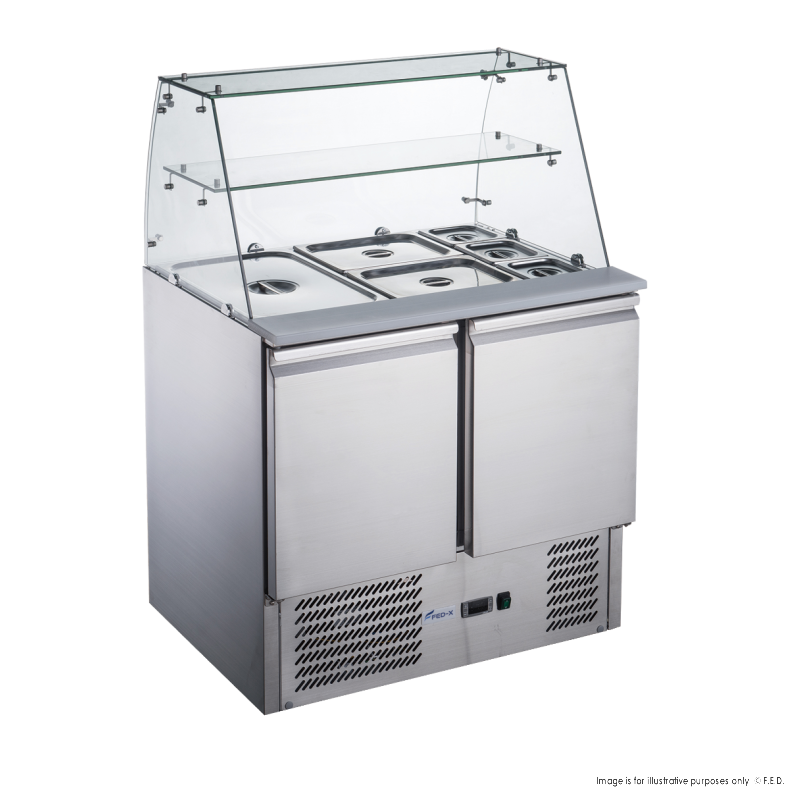 FED-X Two Door Salad Prep Fridge with Glass Top - XS900GC