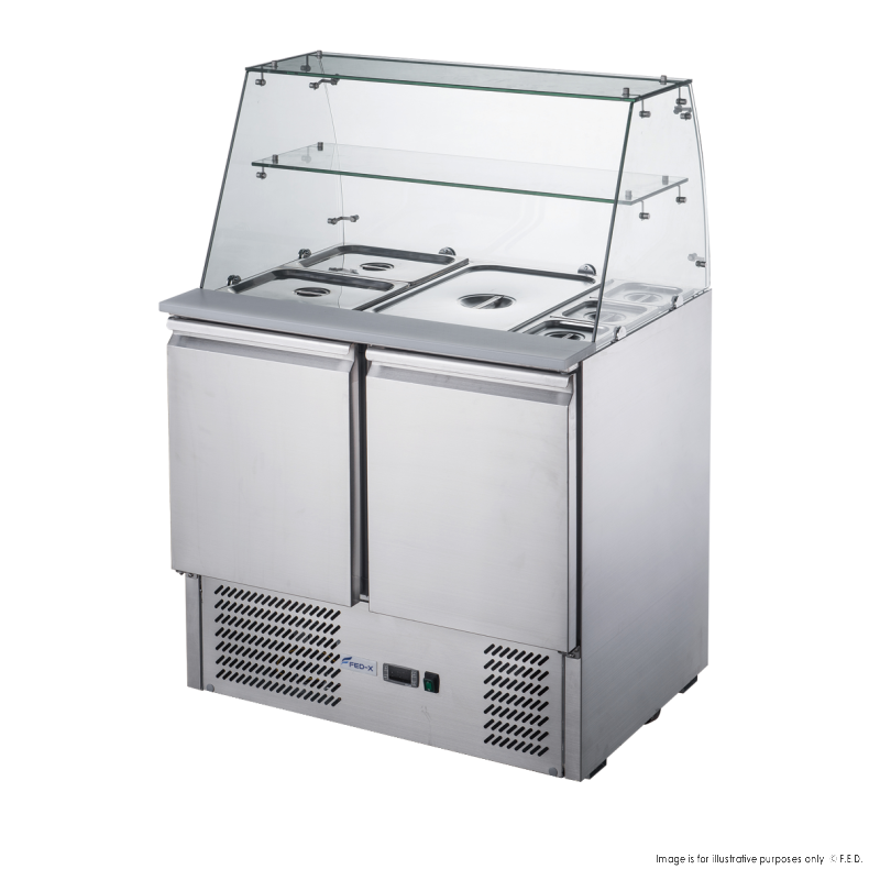 FED-X Two Door Salad Prep Fridge with Glass Top - XS900GC