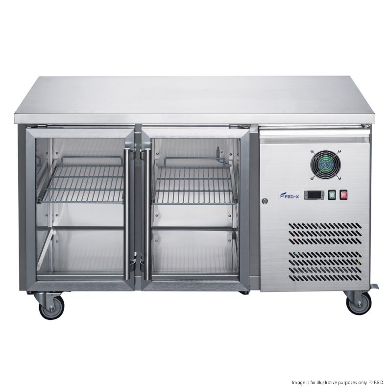 FED-X Two Glass Door Bench Fridge Stainless Steel - XUB6C13G2V