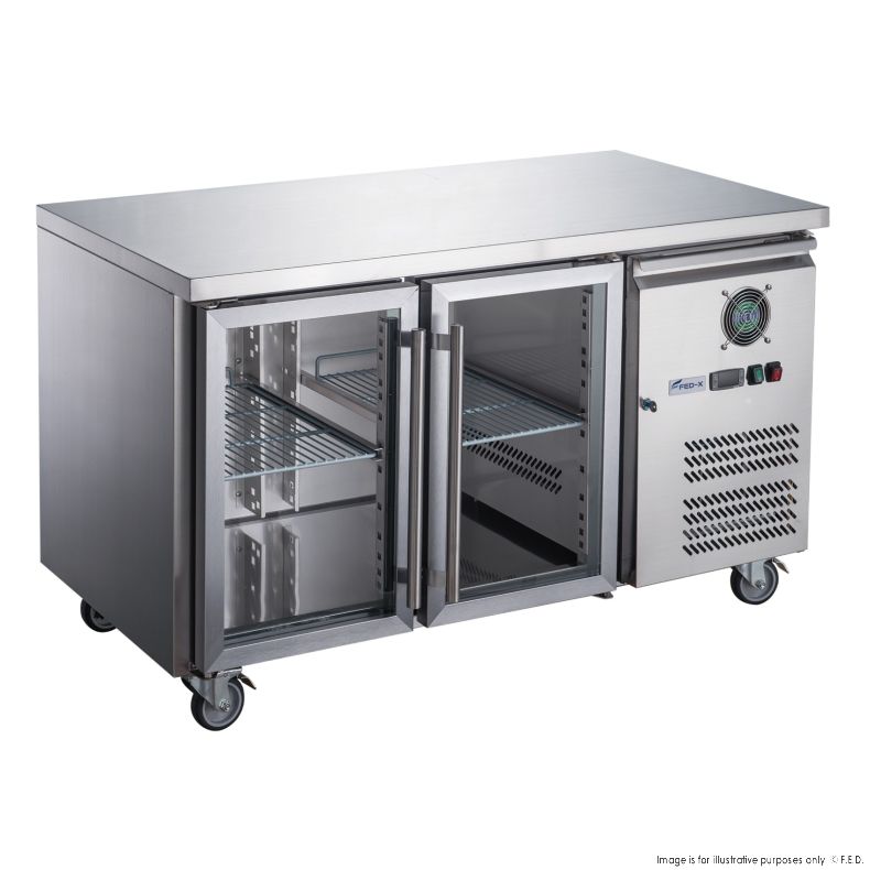 FED-X Two Glass Door Bench Fridge Stainless Steel - XUB6C13G2V