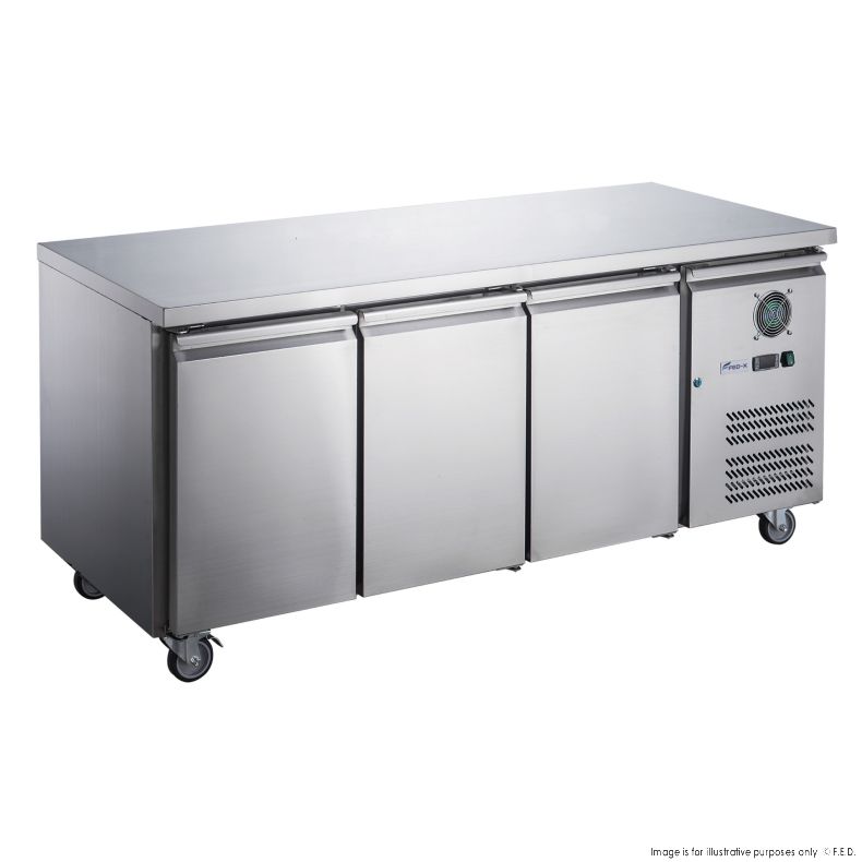FED-X Stainless Steel Three Door Bench Freezer - XUB7F18S3V