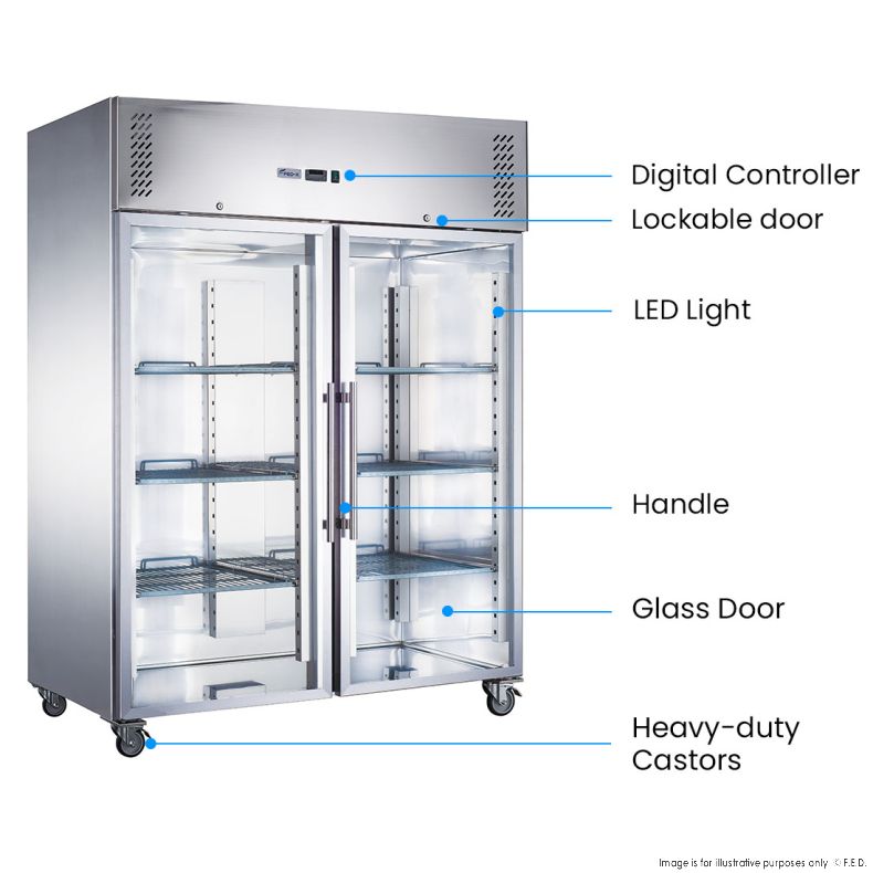 FED-X S/S Two Full Glass Door Upright Freezer - XURF1200G2V