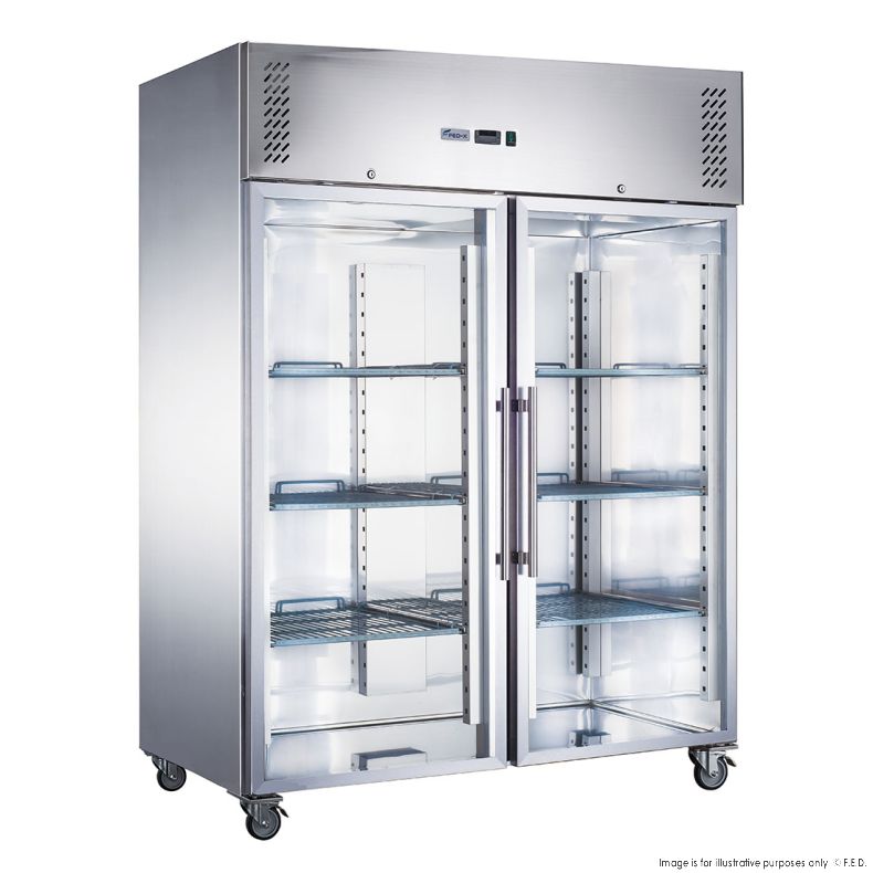 FED-X S/S Two Full Glass Door Upright Freezer - XURF1410G2V